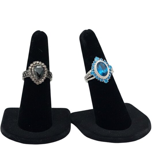Black Onyx & Blue Rhinestone Rings - Picture 2 of 4
